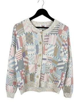 Marsh Landing VTG Patchwork Knit Button-Front Cardigan Size Small